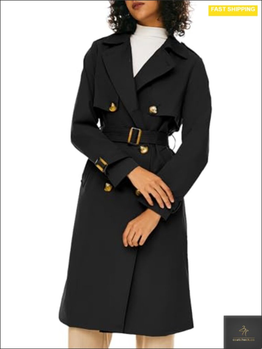 Women's Double Breasted Trench Coat 3/4 Length with Belt 100% Polyester